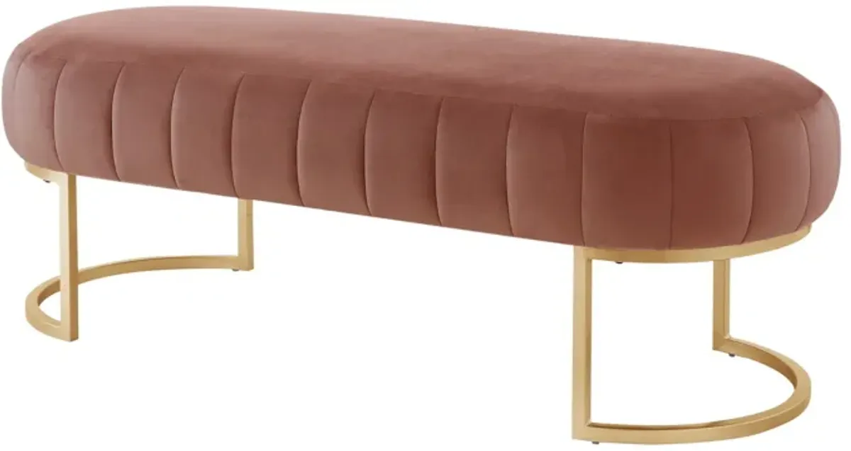 Velvet Upholstered Bench - Gold / Blush