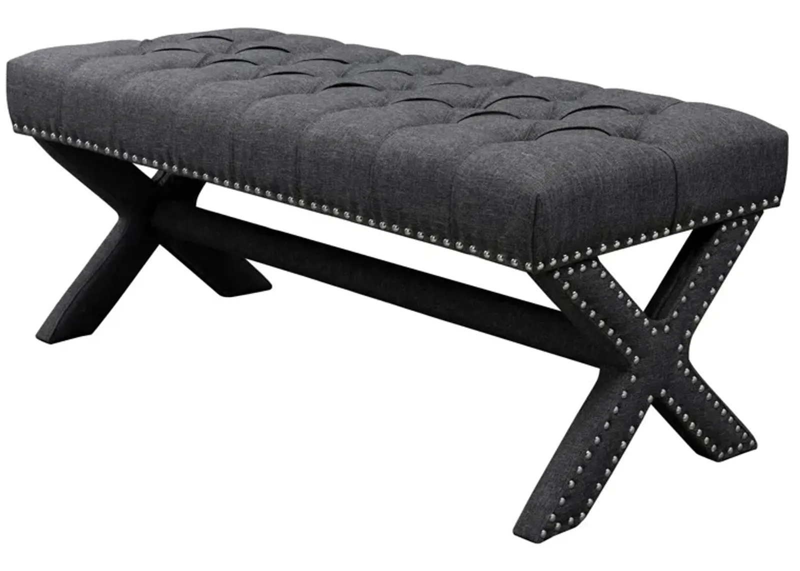 Upholstered Linen Bench - Dark Gray