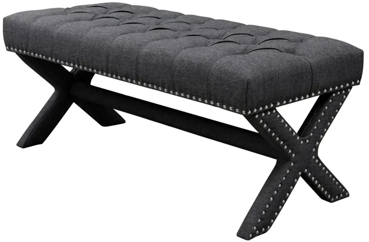 Upholstered Linen Bench - Dark Gray