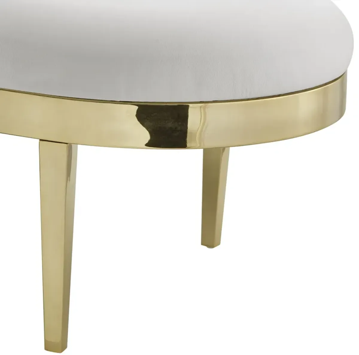 Faux Leather Bench Upholstered - White / Gold