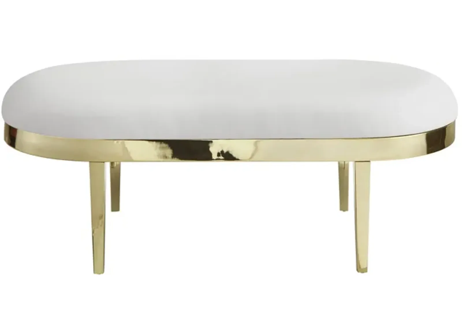 Faux Leather Bench Upholstered - White / Gold