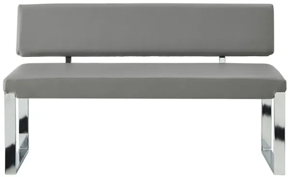 Faux Leather Upholstered Bench - Silver / Gray