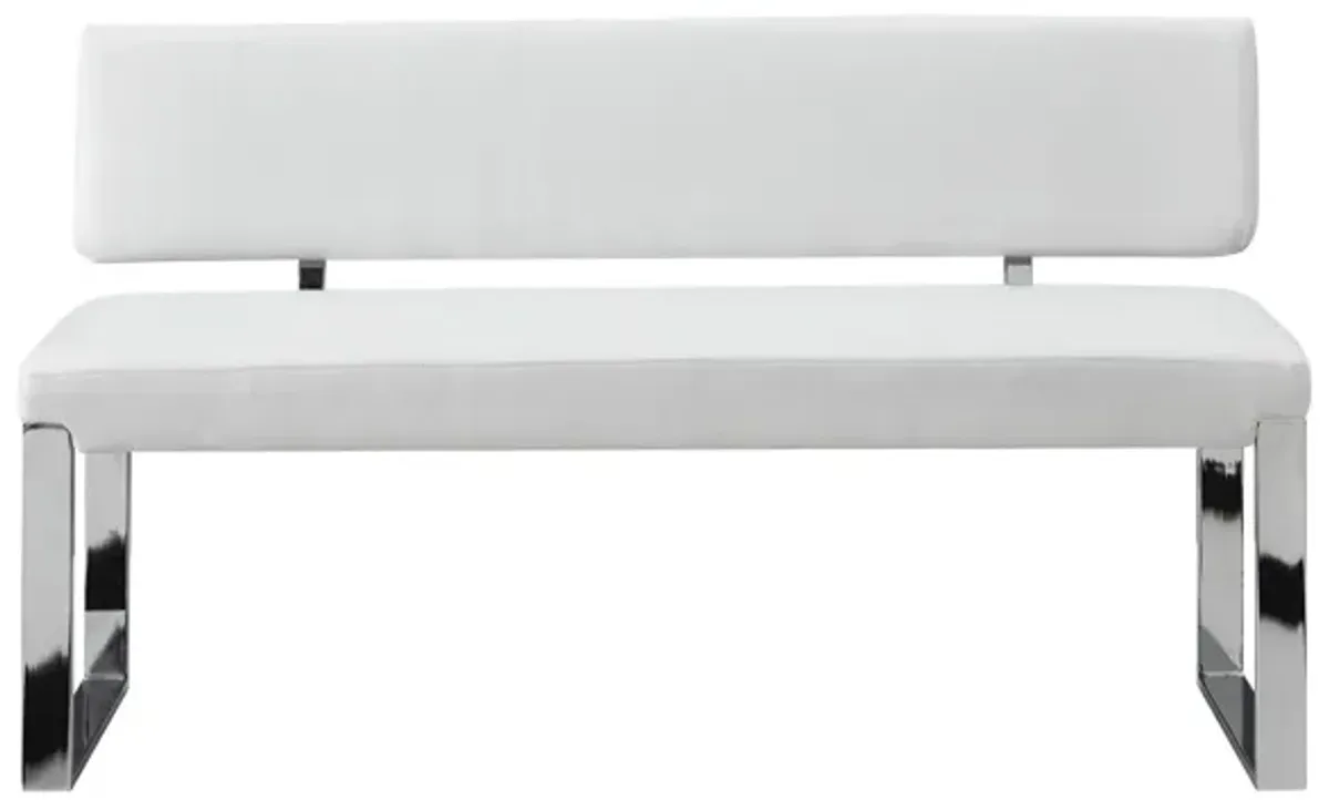 Upholstered Faux Leather Bench - Silver / White