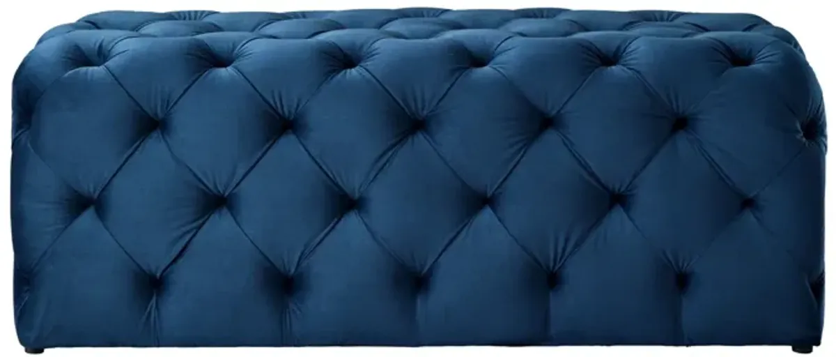 Velvet Upholstered Bench - Navy Blue / Black