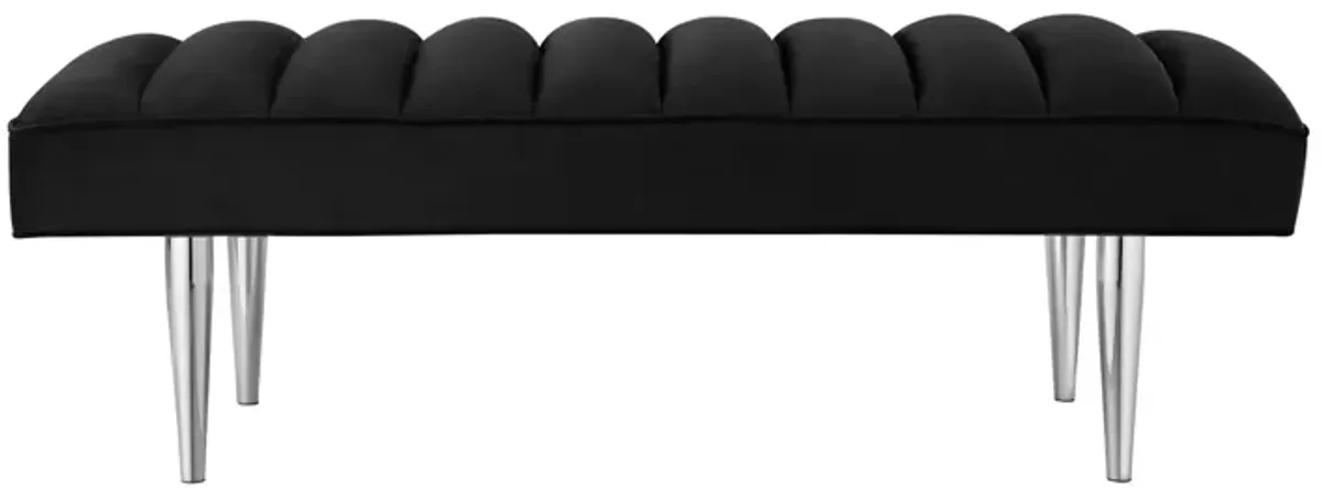 Upholstered Velvet Bench - Silver / Black
