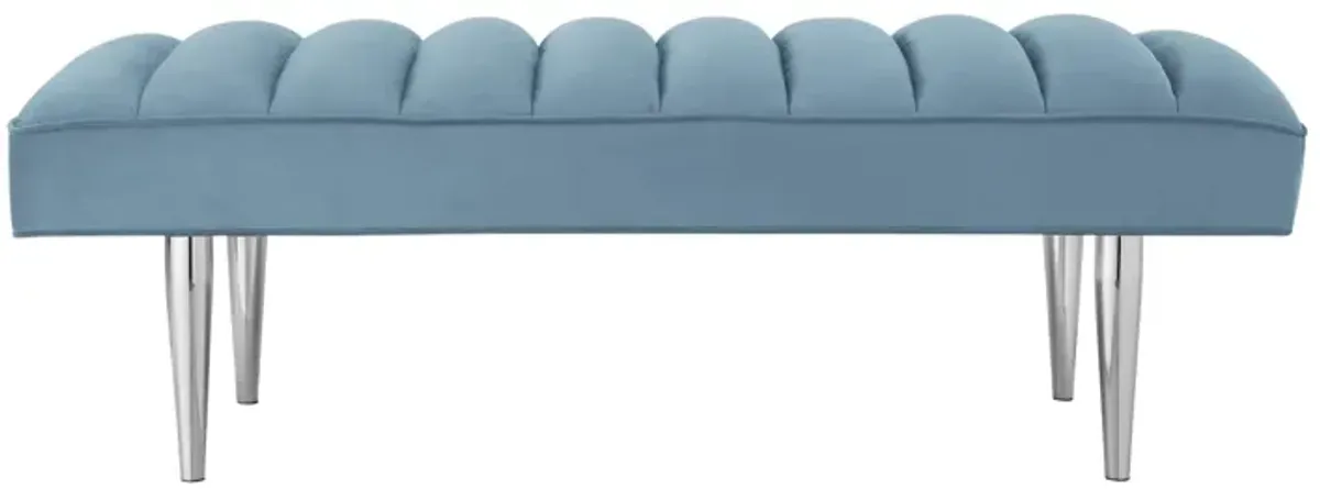 Upholstered Velvet Bench - Blue / Silver