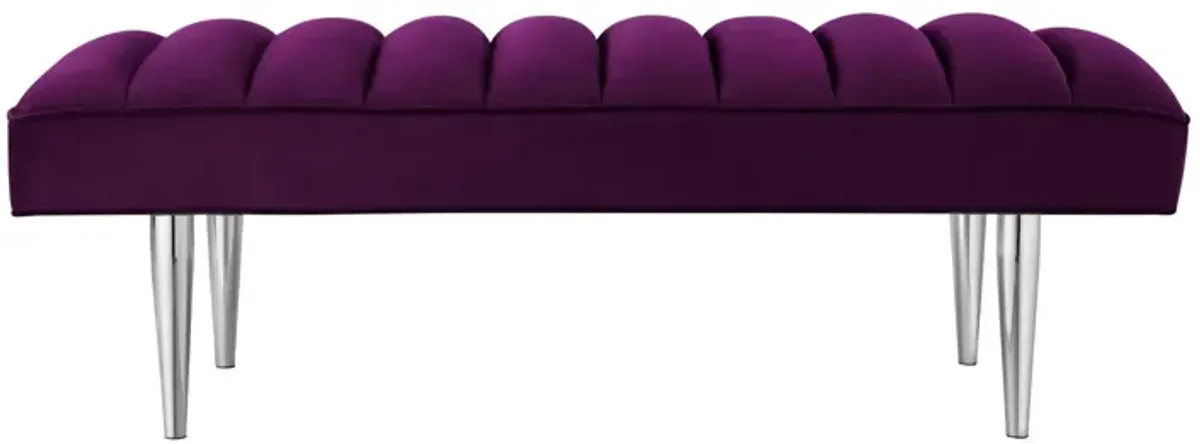 Velvet Upholstered Bench - Purple / Silver