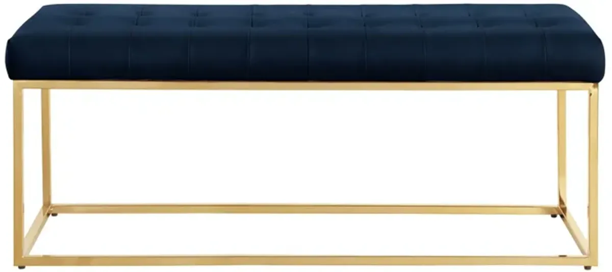Upholstered Faux Leather Bench - Navy Blue / Gold