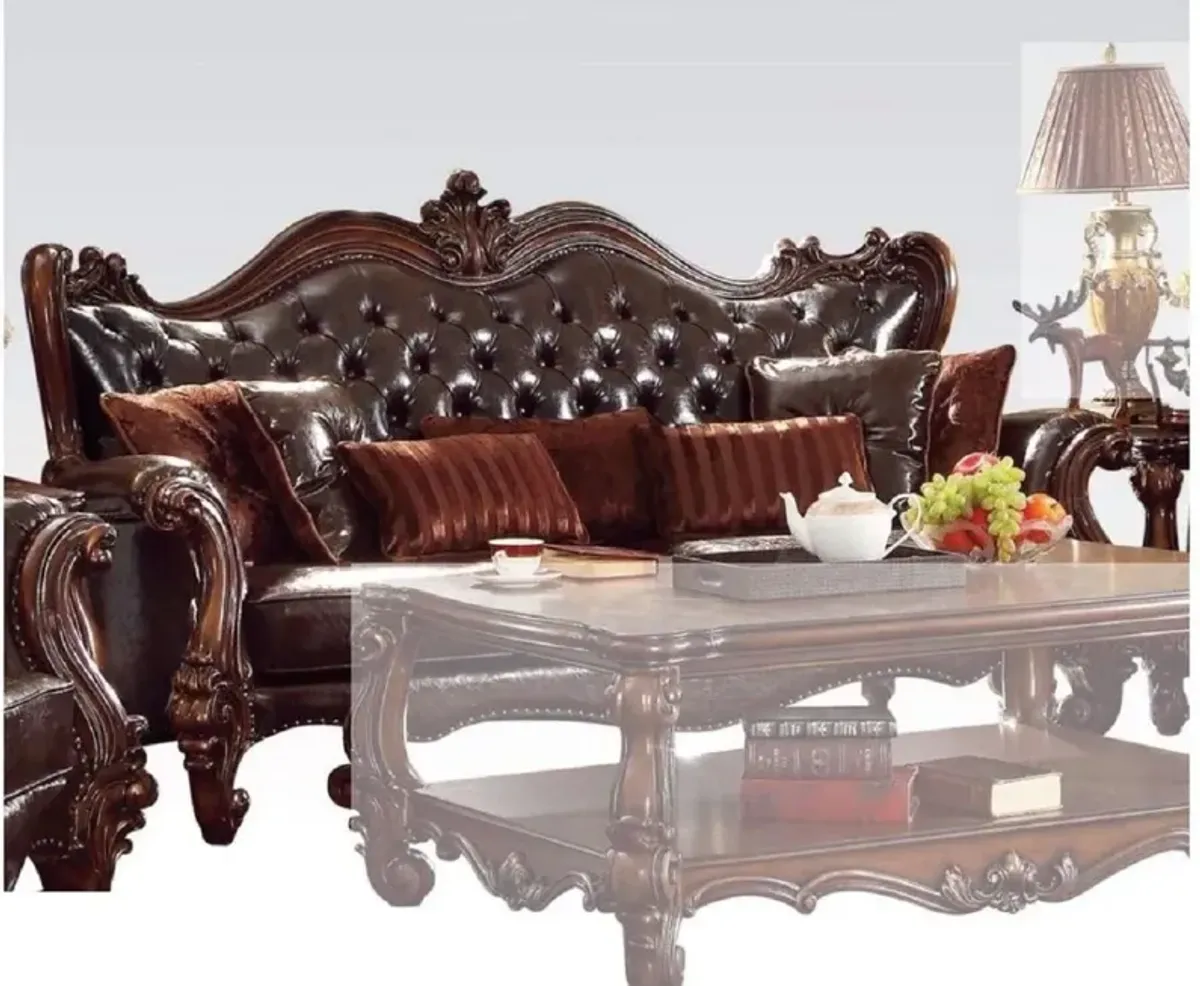 Faux Leather Sofa And Toss Pillows With Cherry Blossom Pink Legs - Brown