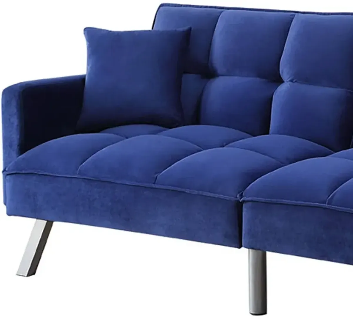 Velvet Sleeper Sofa And Toss Pillows With Black Legs - Blue