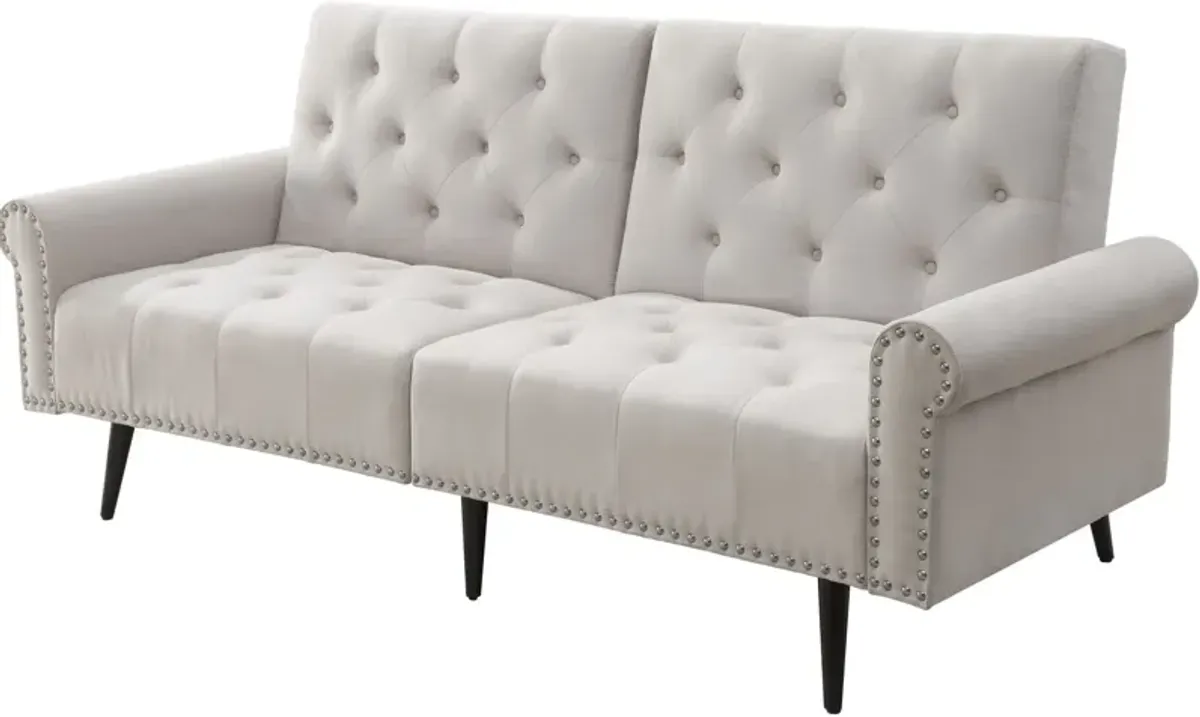 Velvet Sofa With Black Legs - Beige