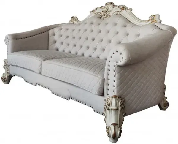 Velvet Sofa And Toss Pillows With Pearl Legs - Ivory