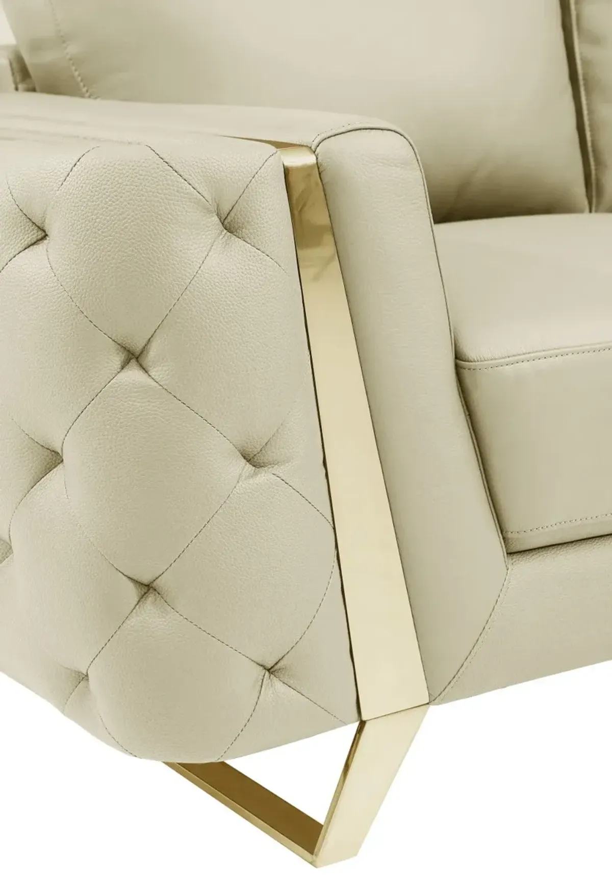 Italian Leather Sofa With Silver Legs - Beige