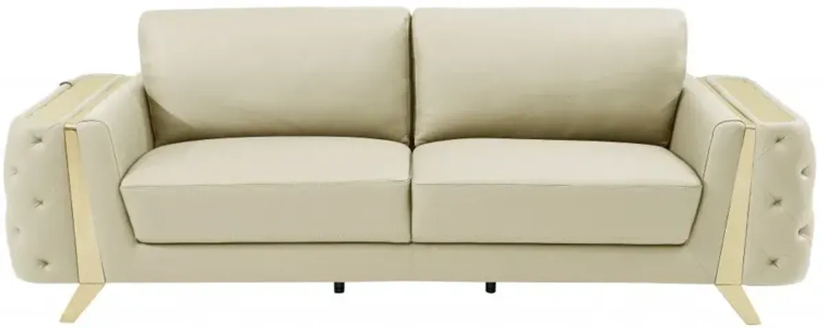 Italian Leather Sofa With Silver Legs - Beige