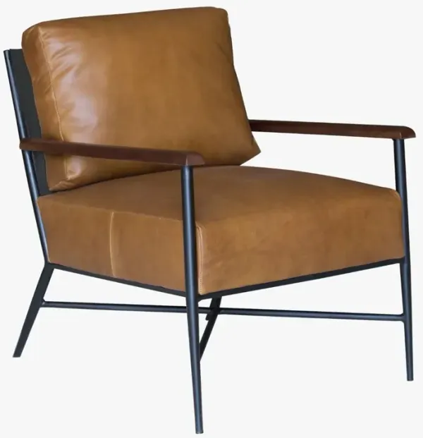 Top Grain Leather And Black Solid Color Arm Chair - Brown