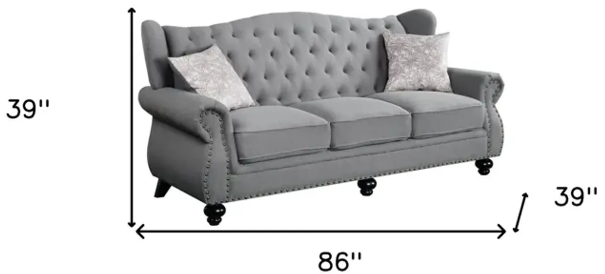 Sofa And Toss Pillows With Black Legs - Gray