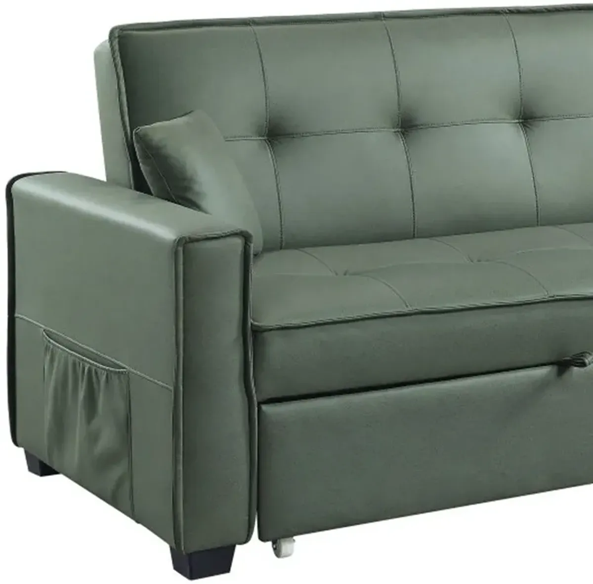 Velvet Sleeper Sofa And Toss Pillows With Black Legs - Green