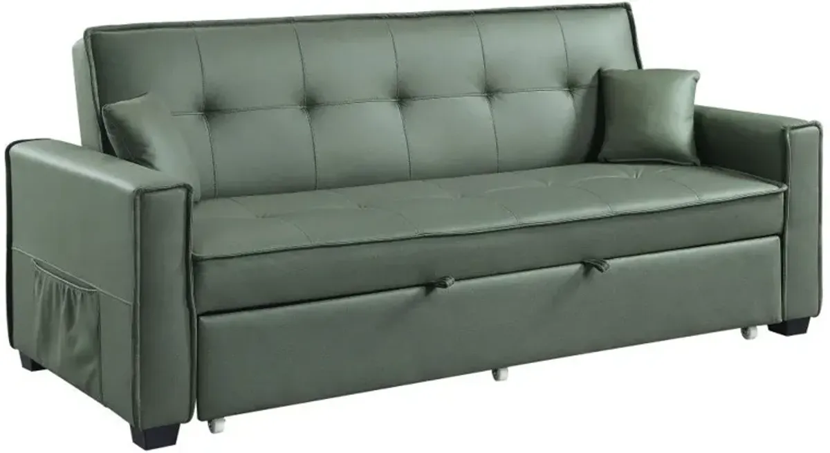 Velvet Sleeper Sofa And Toss Pillows With Black Legs - Green