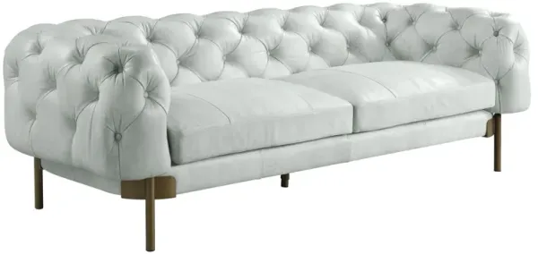 Light Slate Top Grain Leather Sofa With Legs - Gray / Gold