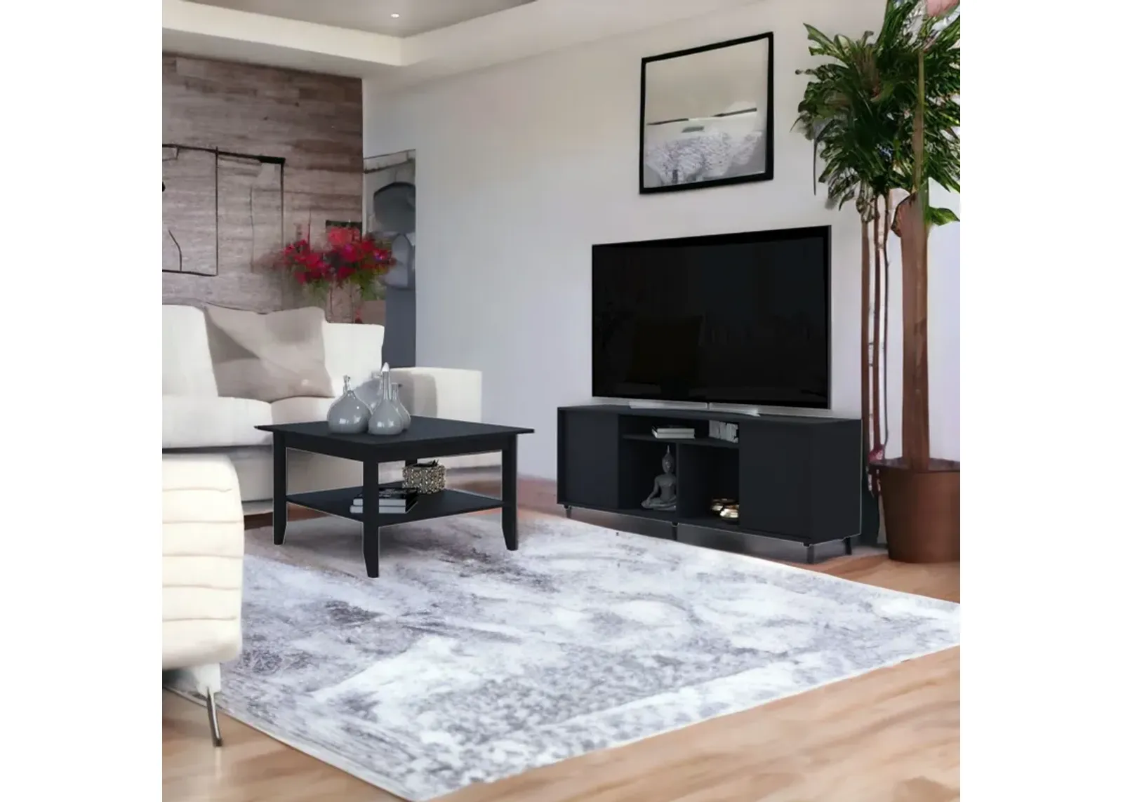 Open Shelving TV Stand - Black