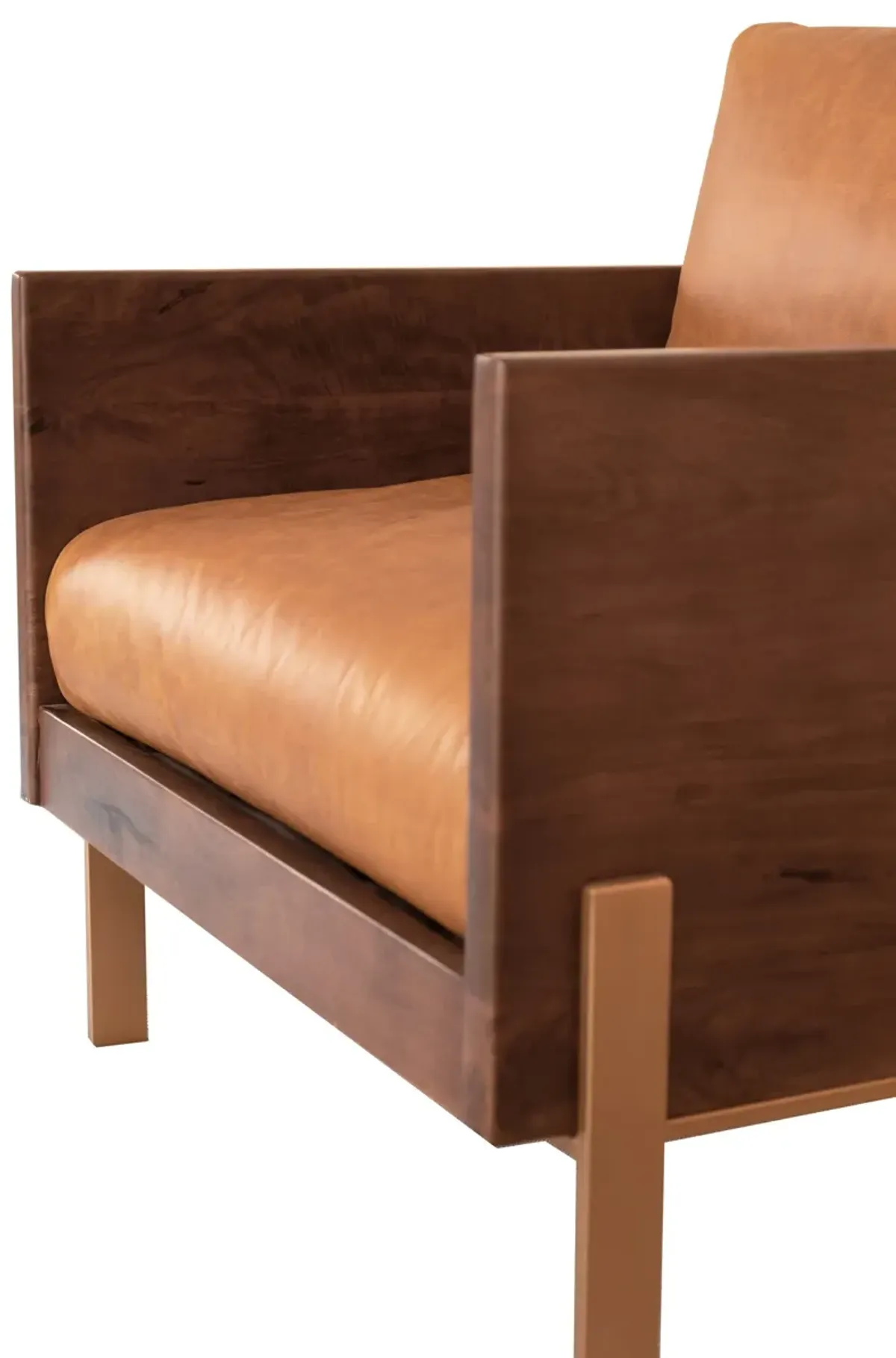 Top Grain Leather And Gold Arm Chair - Carmel Brown