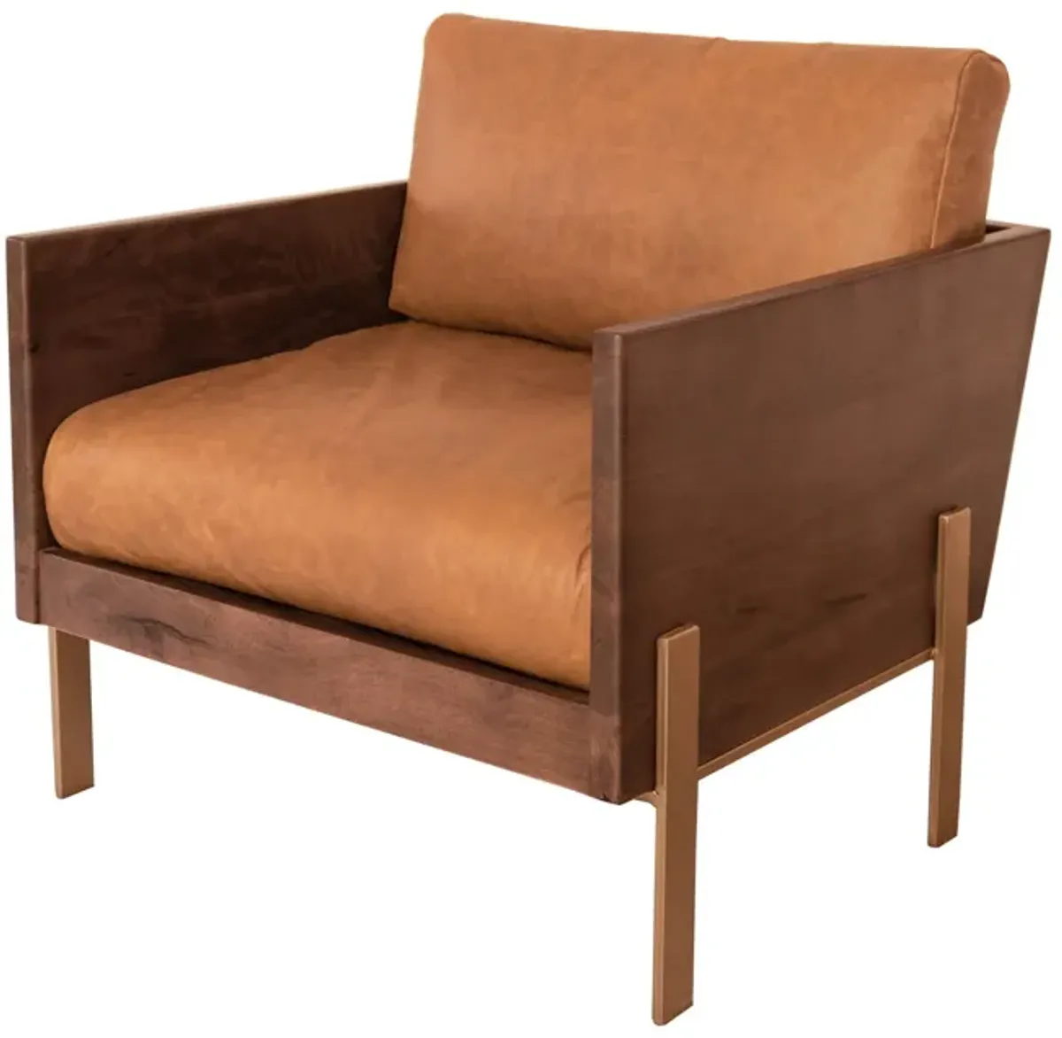 Top Grain Leather And Gold Arm Chair - Carmel Brown