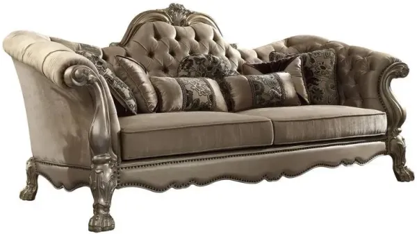 Velvet Sofa And Toss Pillows With Gold Legs - Bone