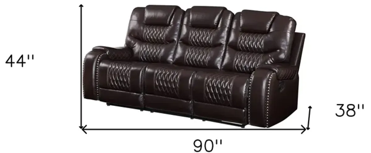 Faux Leather Reclining Sofa With Black Legs - Brown