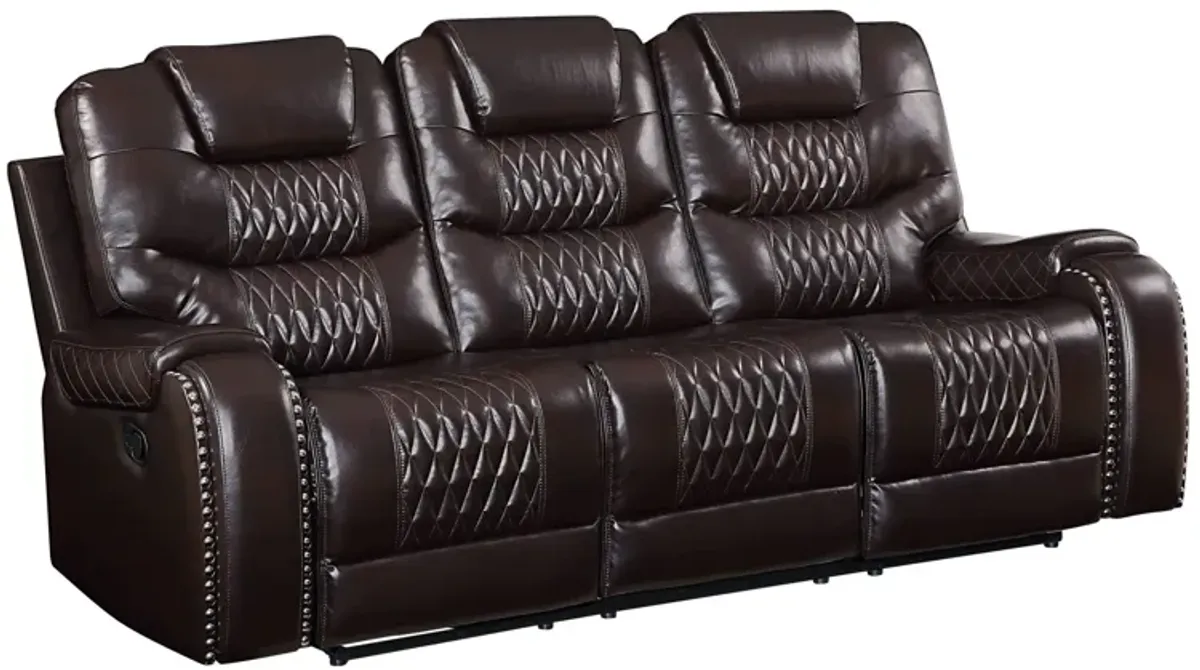 Faux Leather Reclining Sofa With Black Legs - Brown