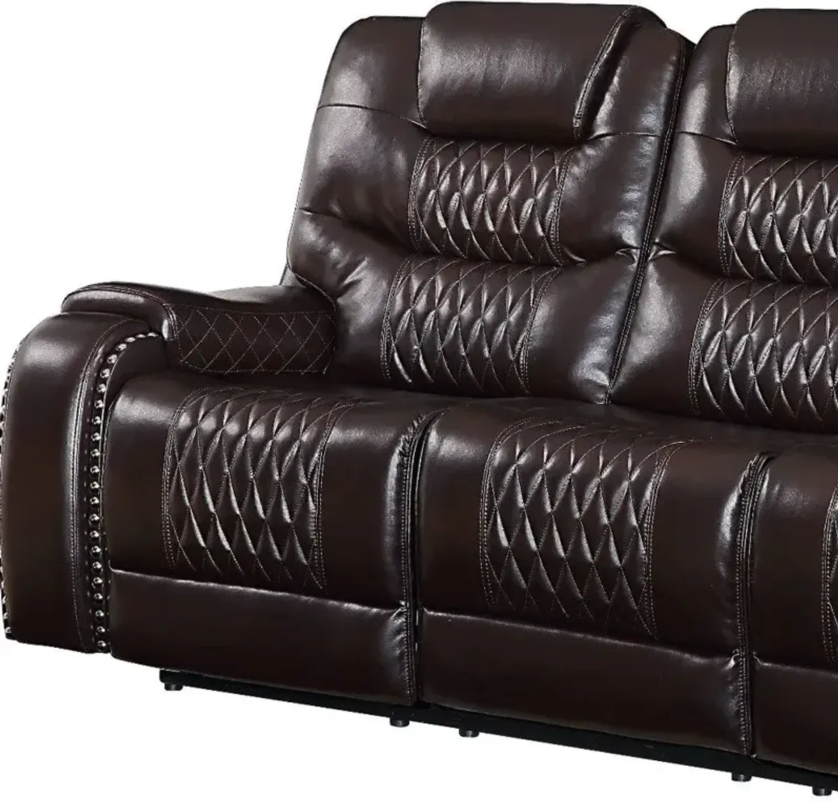 Faux Leather Reclining Sofa With Black Legs - Brown