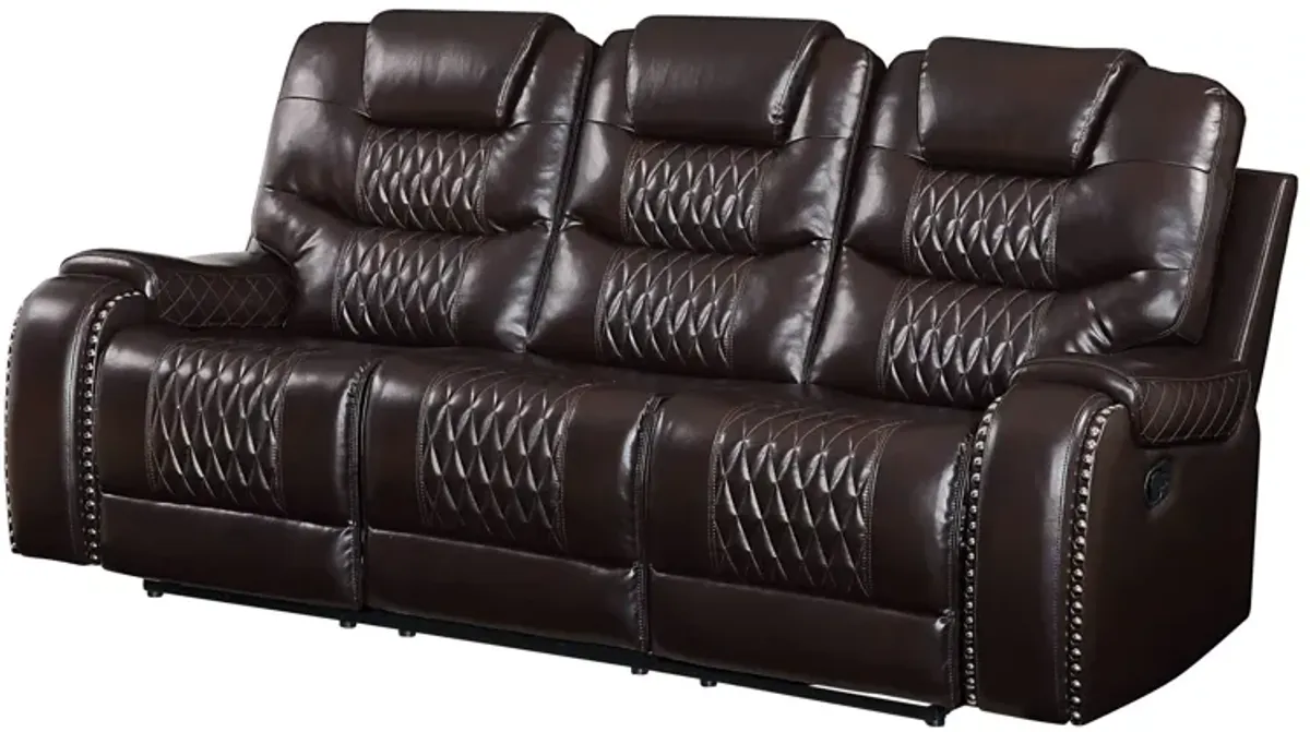 Faux Leather Reclining Sofa With Black Legs - Brown