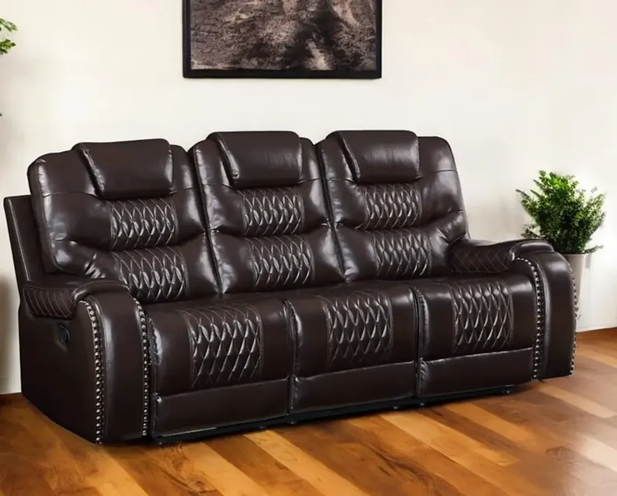 Faux Leather Reclining Sofa With Black Legs - Brown