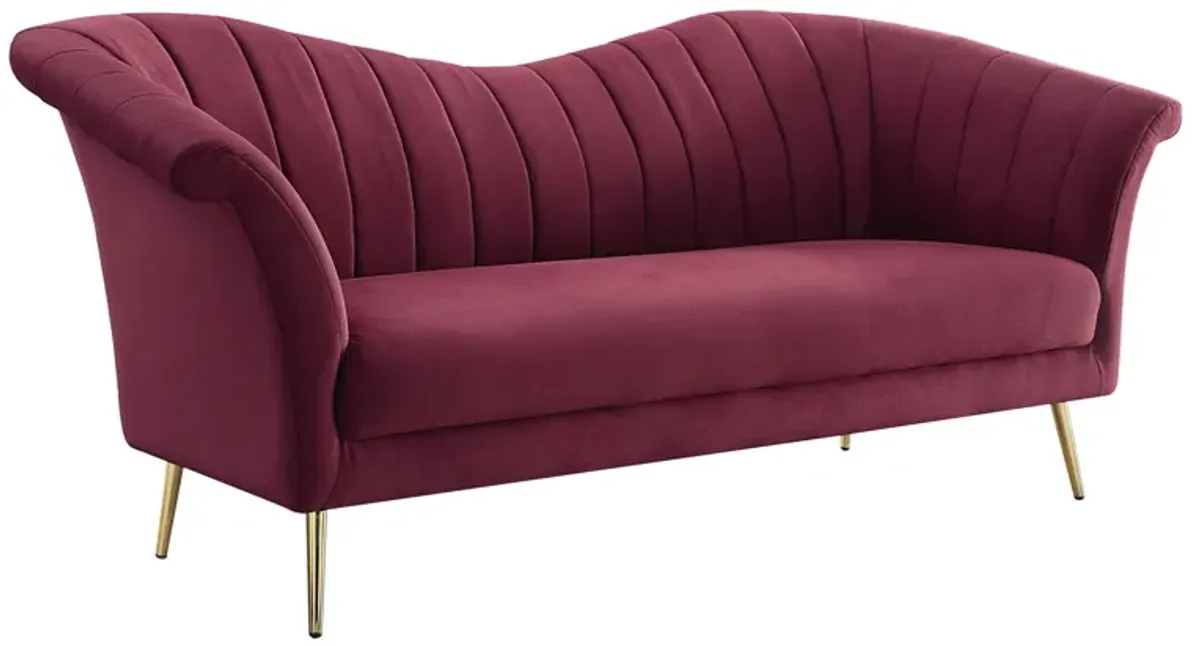 Velvet Sofa With Gold Legs - Red