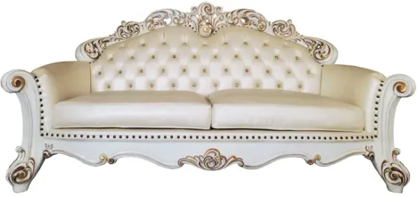Faux Leather Sofa And Toss Pillows With Pearl Legs - Champagne