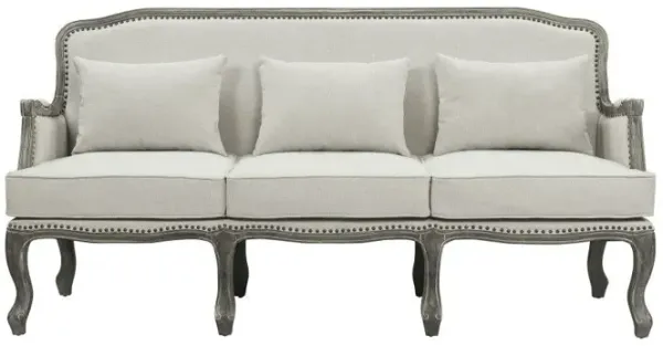 Linen Sofa With Brown Legs - Cream