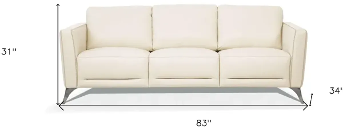 Leather Sofa With Black Legs - Cream