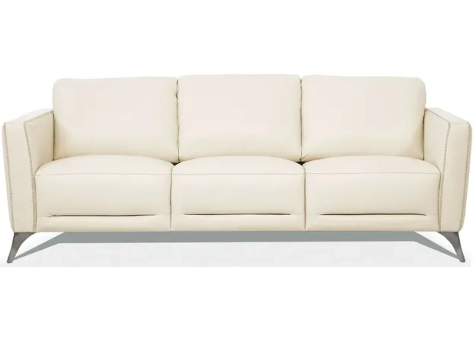 Leather Sofa With Black Legs - Cream