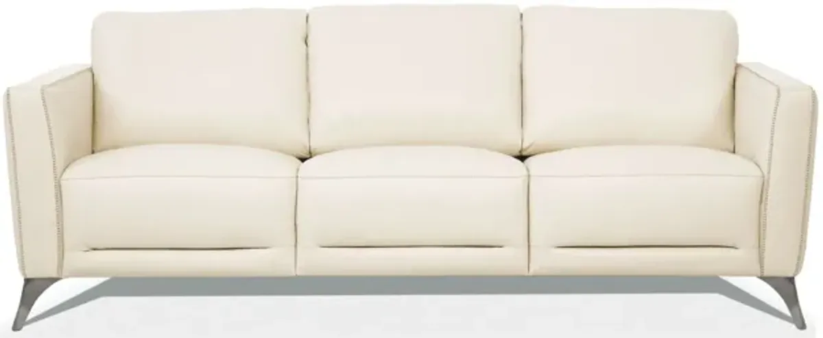 Leather Sofa With Black Legs - Cream