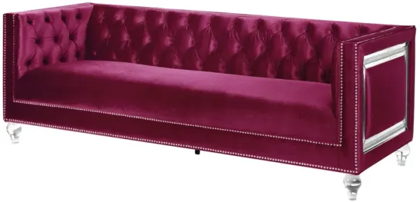 Velvet Sofa And Toss Pillows With Clear Legs - Burgundy