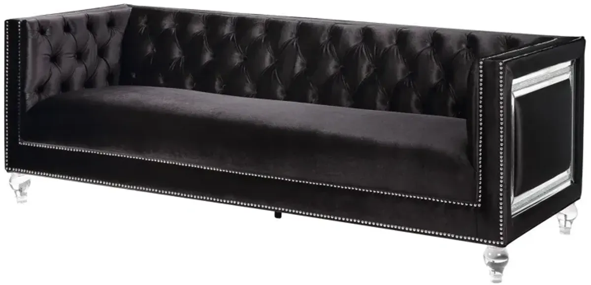 Velvet Sofa And Toss Pillows With Clear Legs - Black