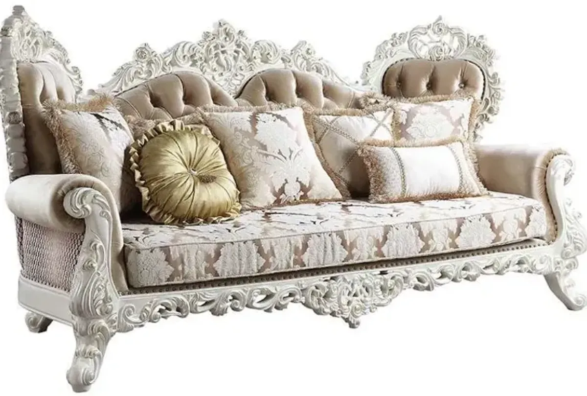 Fabric Polyester Damask Sofa And Toss Pillows With Legs - White