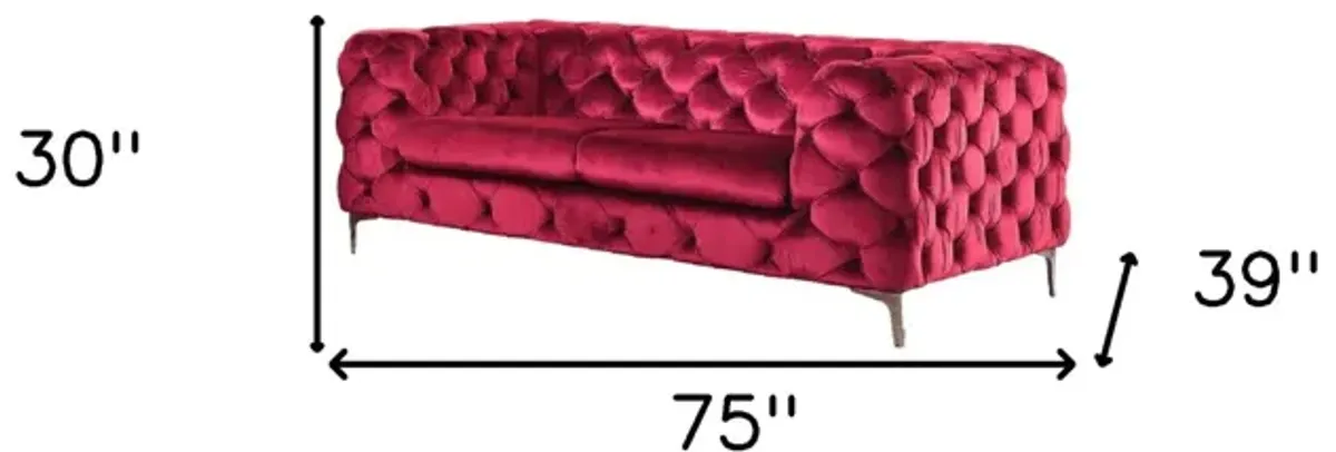 Velvet Loveseat - Red / Silver