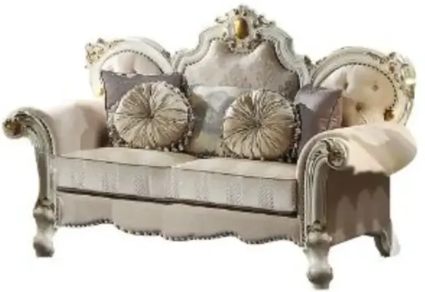 Velvet Loveseat And Toss Pillows - Gold / Pearl