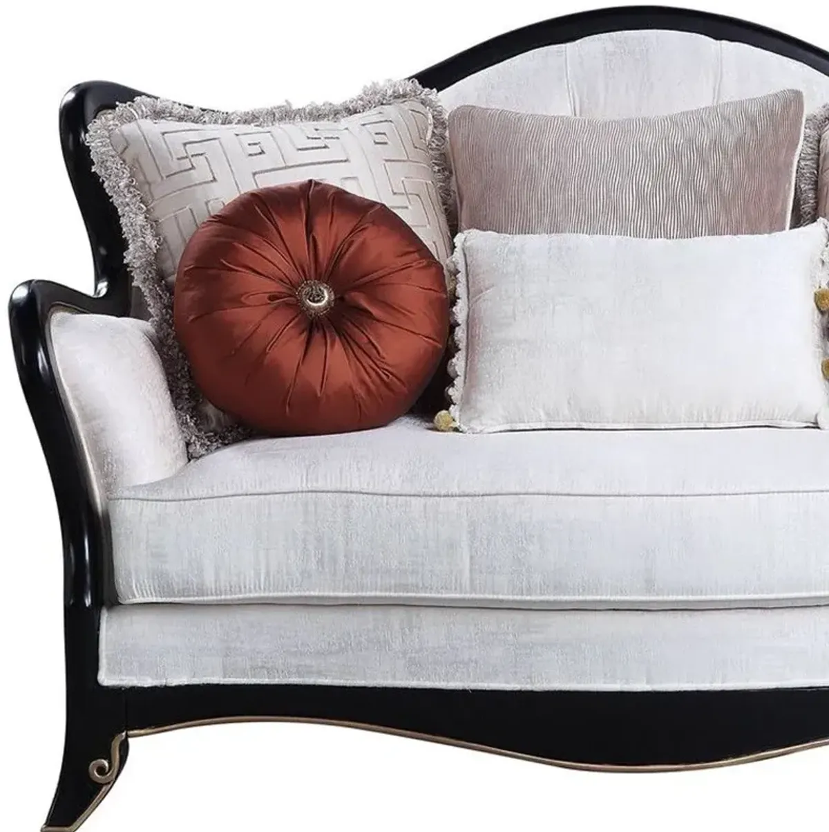 Cotton Blend Loveseat And Toss Pillows - Beige / Black