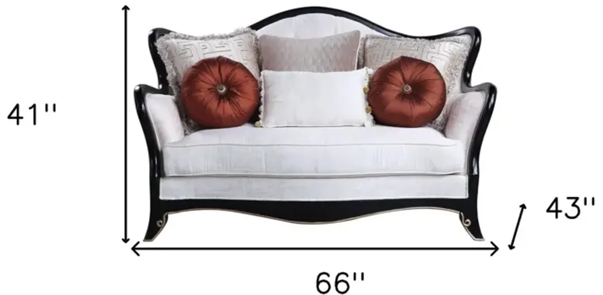 Cotton Blend Loveseat And Toss Pillows - Beige / Black