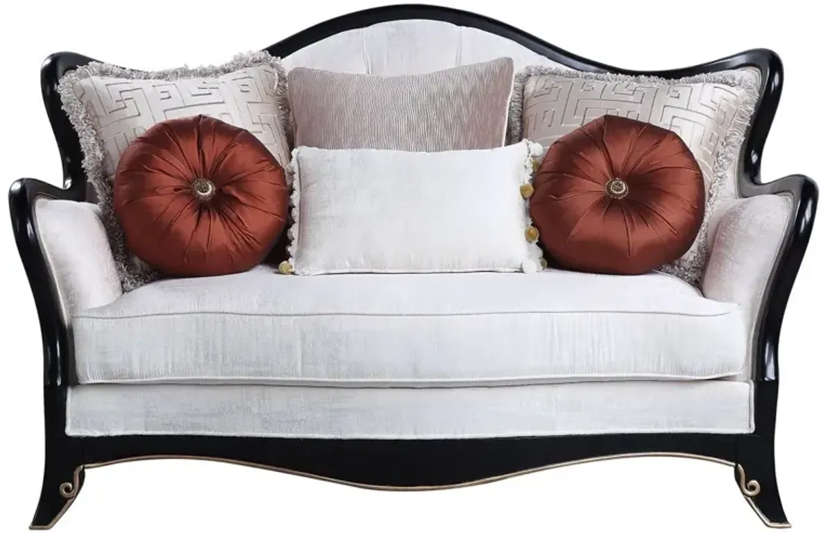 Cotton Blend Loveseat And Toss Pillows - Beige / Black