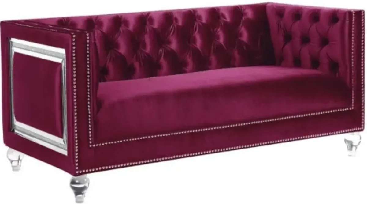 Tufted Velvet Bling And Acrylic Love Seat - Burgundy