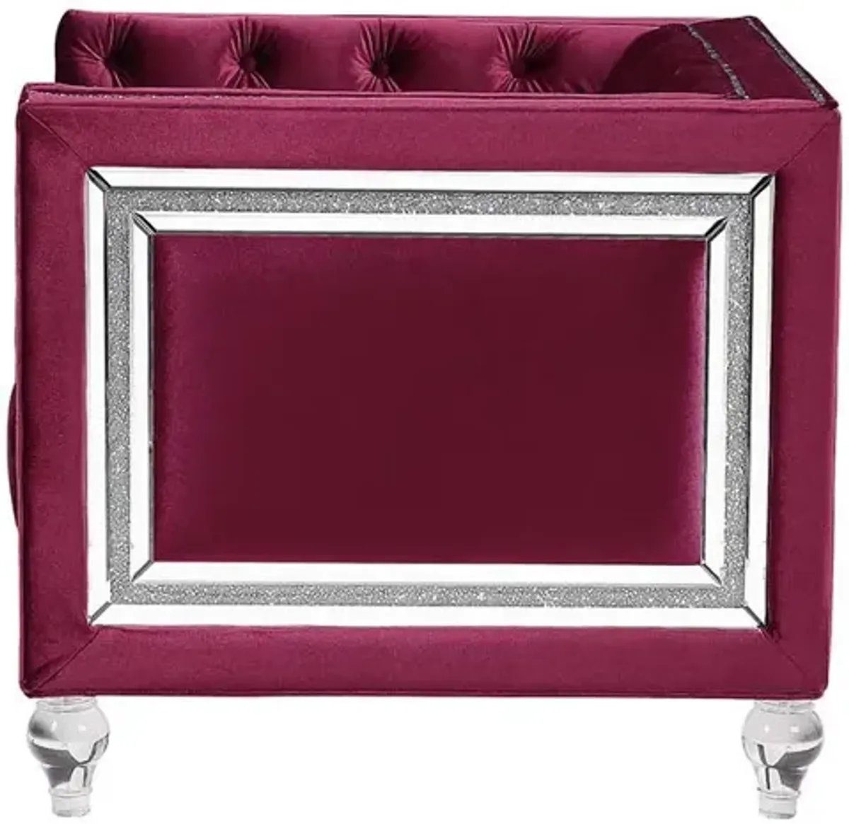 Tufted Velvet Bling And Acrylic Love Seat - Burgundy