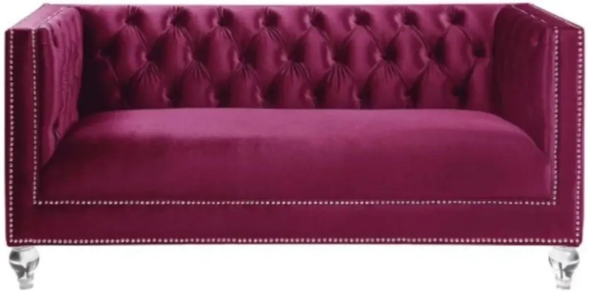 Tufted Velvet Bling And Acrylic Love Seat - Burgundy