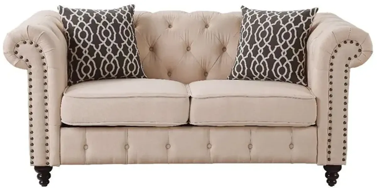 Brown Linen Loveseat - Beige / Dark